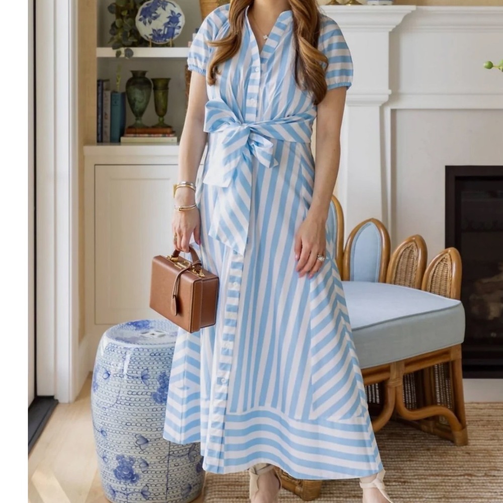 Sail to Sable Abby Dress Women XXL Blue White Style Charade Striped Tie Waist